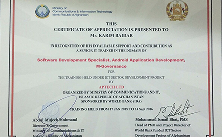Aptech honoured by MCIT, Afghanistan